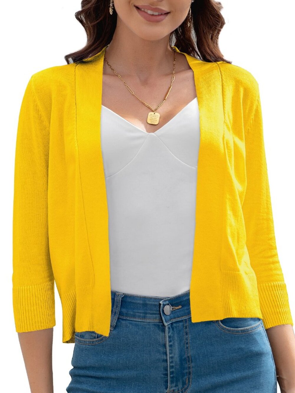 Calvin Klein Women's Cropped Three-Quarter Sleeve Cardigan with Open FrontSIZE L